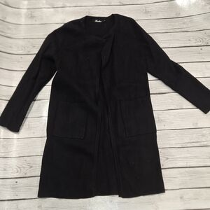 Black Open Front Long Coatigan Knit Sweater Womens M